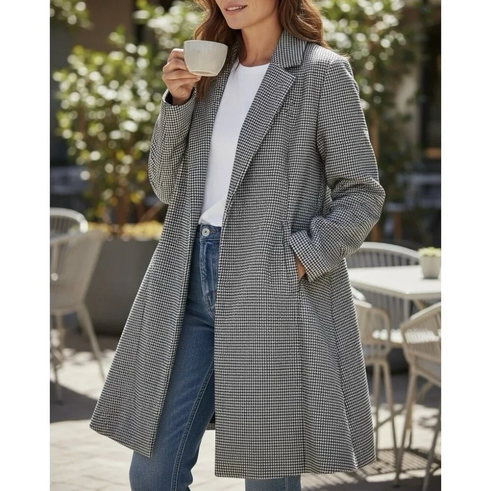 Estelle And Finn Coat Jacket Women's Y2K Size 10 Houndstooth Open Front Pads - Picture 1 of 10